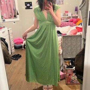 Vintage Silk Green Dress, Sz XS